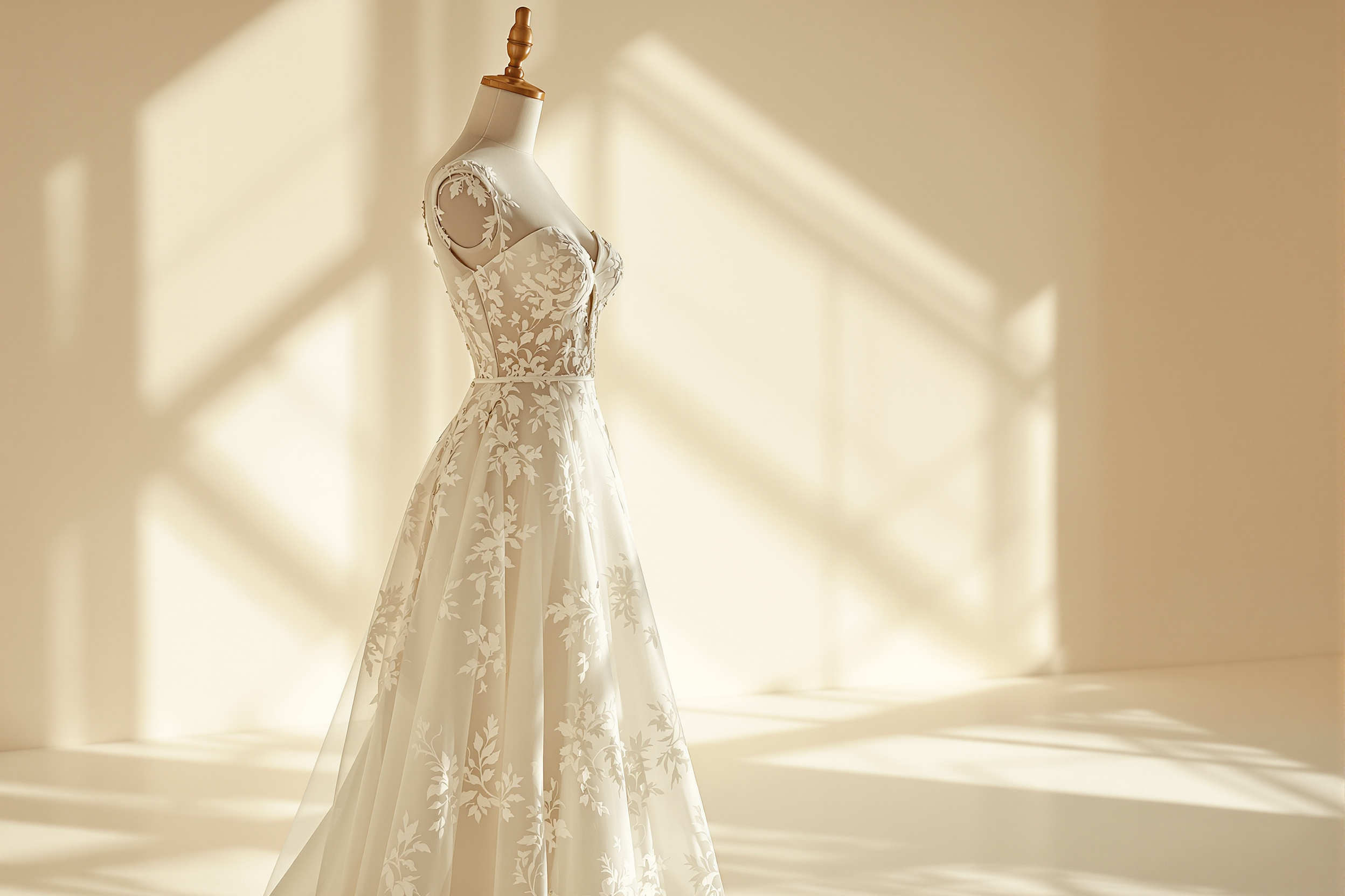 Ivory A-line lace wedding gown with sweetheart neckline