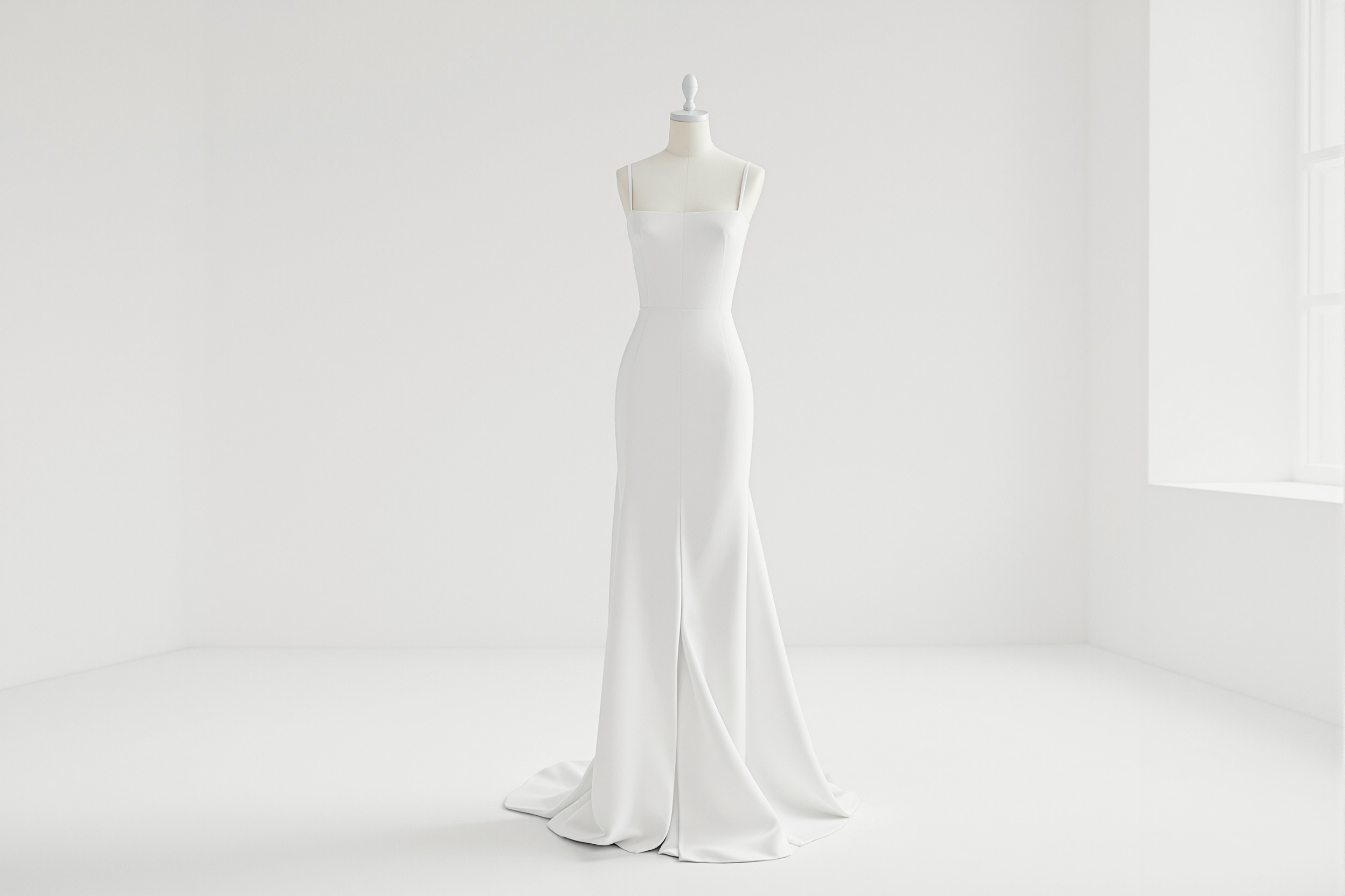 Minimalist modern crepe column wedding dress with square neckline